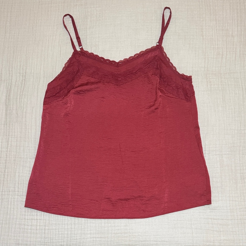 CAbi Silky Lace-Trim Camisole in Deep Wine